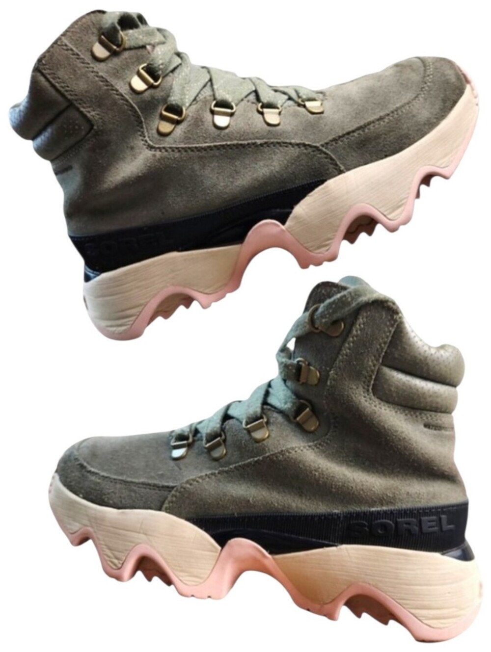 Sorel Womens Kinetic Impact Conquest Waterproof Suede Sneaker Hike Boots Green 7
